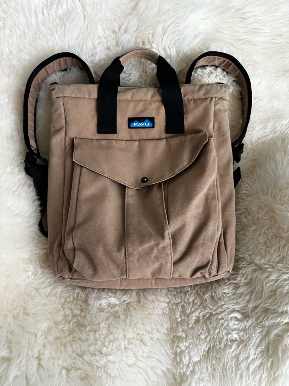 Kavu Buckeoe Rucksack Tan Canvas Convertible Laptop Backpack Tote
